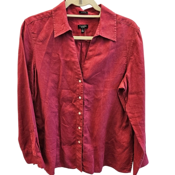 Talbots Pure Irish Linen Button Down Shirt Solid Burgundy Red Womens - Picture 2 of 6